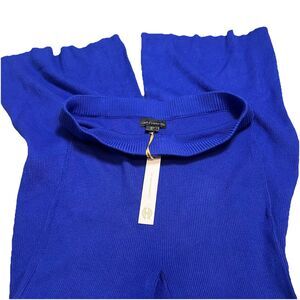 House of Harlow NWT Women Elastic Waist High Rise Wide Leg Knit Pant Blue Large